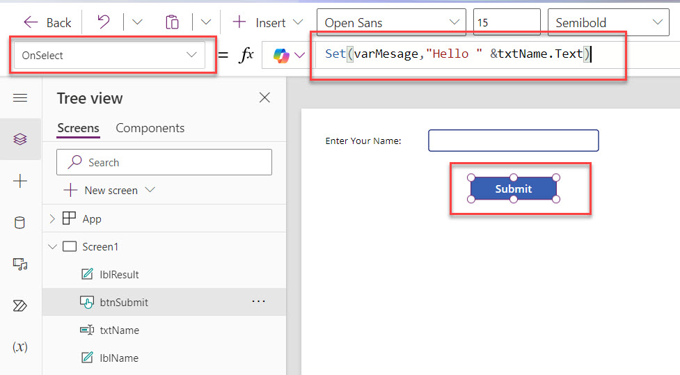 Set Label Text on a Button Click Power Apps