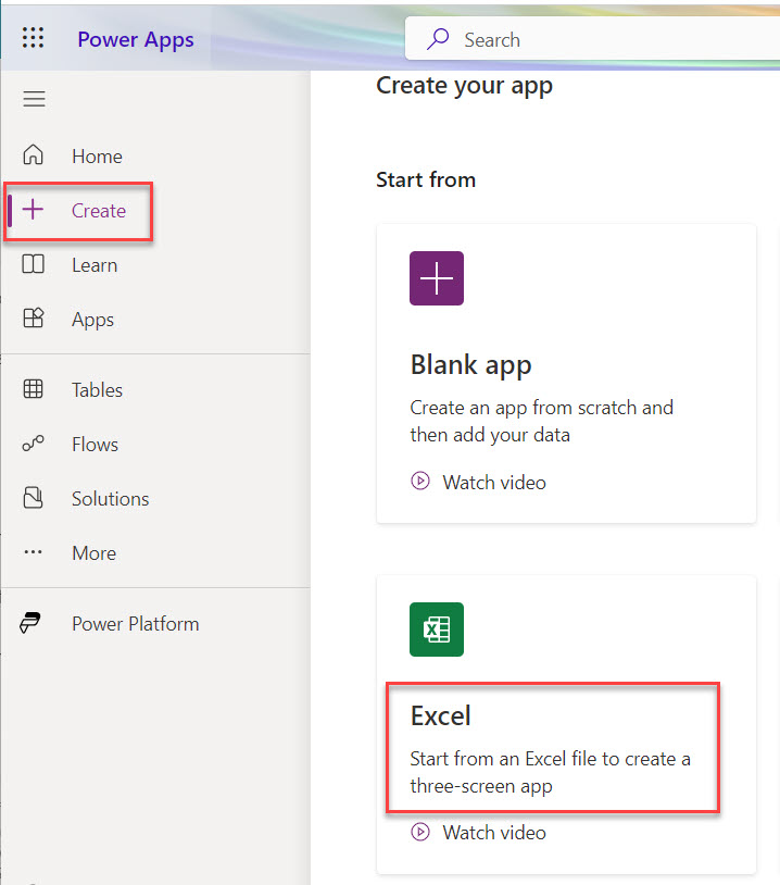 create power app from excel