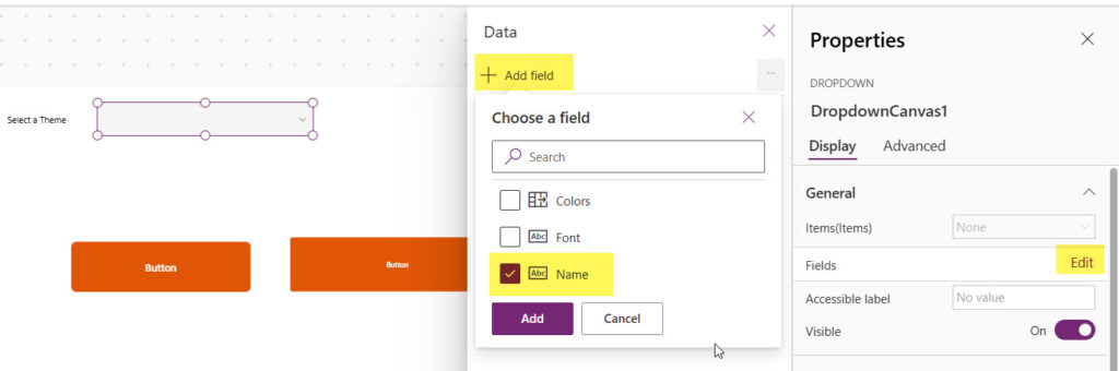 Bind themes to dropdown in Power Apps