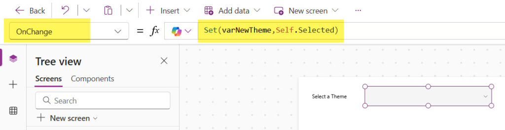 How to Bind themes to dropdown in Power Apps