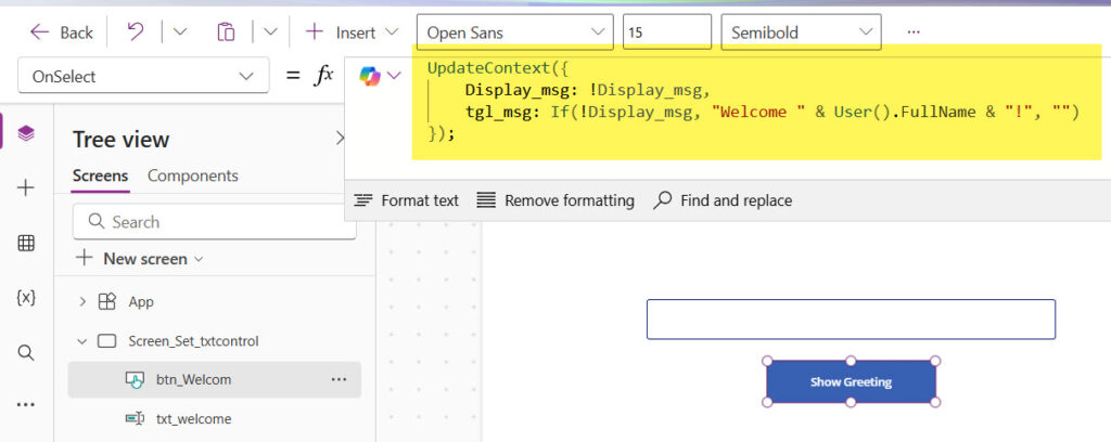 set control value in button click on power apps