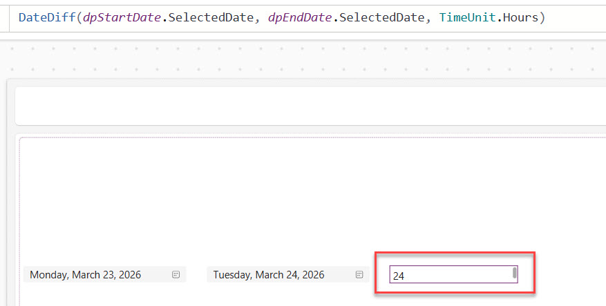 Power Apps date difference in hours and minutes