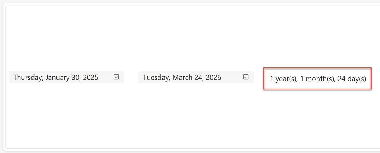 Power Apps date difference in years months and days
