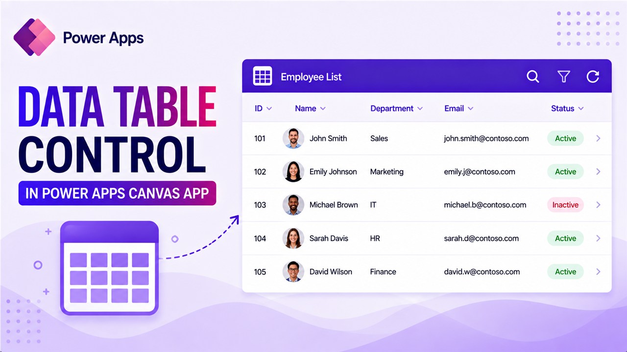 Data Table Control in Power Apps Canvas App