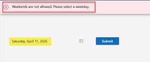 power apps date picker exclude weekends