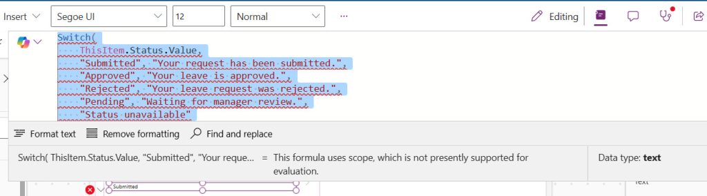 the formula uses scope powerapps