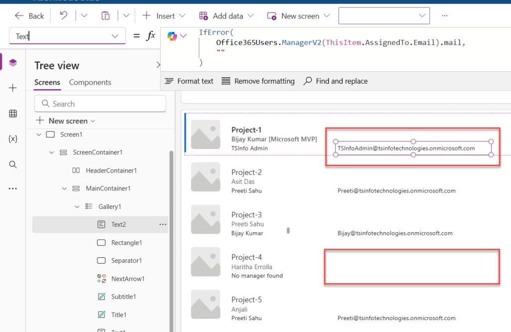 Display Manager Email in a Power Apps Gallery