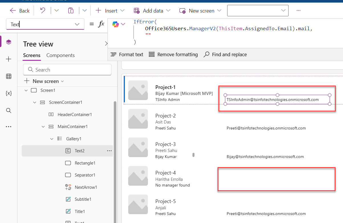 Display Manager Email in a Power Apps Gallery