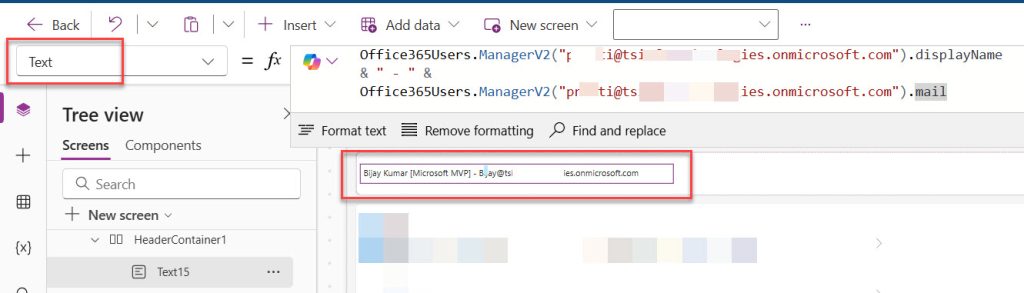 Power Apps Get user manager name and email
