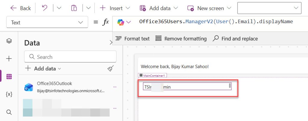 Power Apps get current user manager name