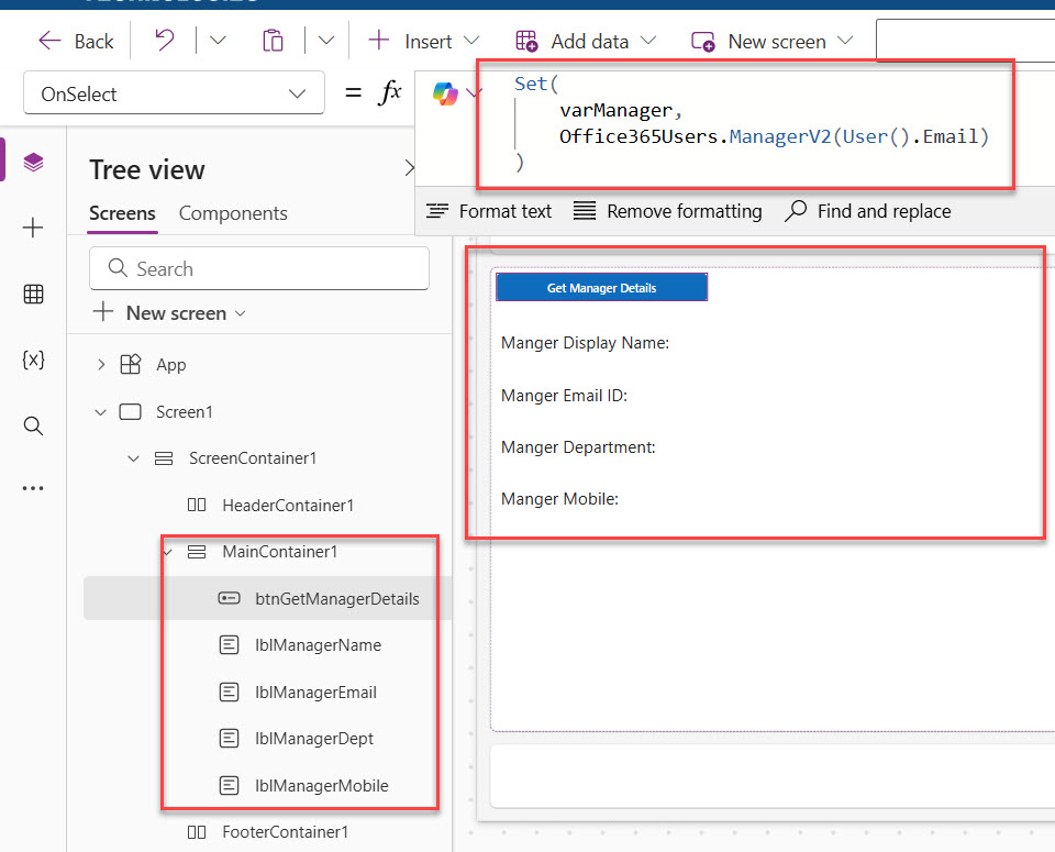 Power Apps get manager name