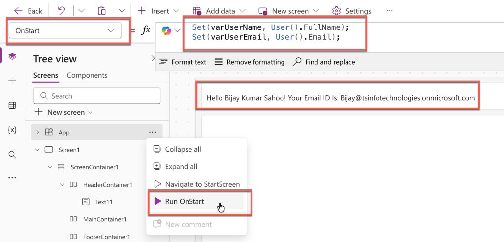 Power Apps onstart property example