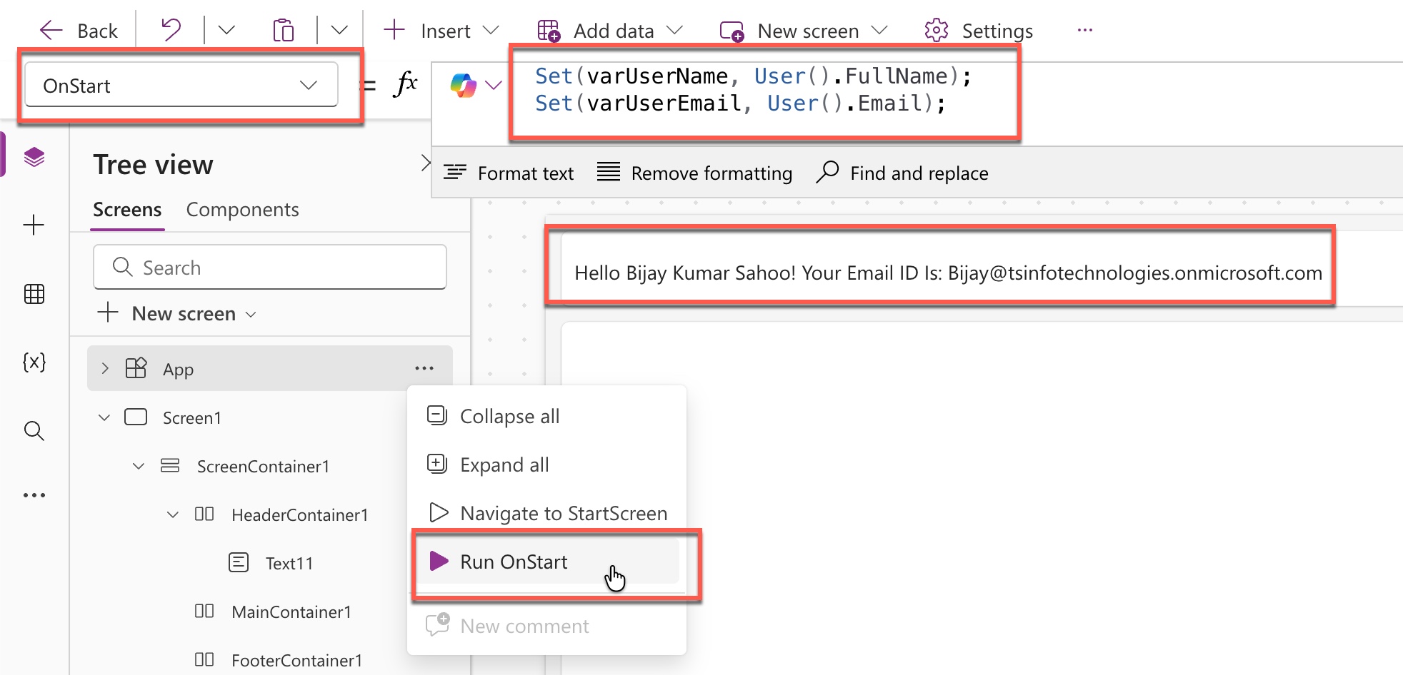 Power Apps onstart property example