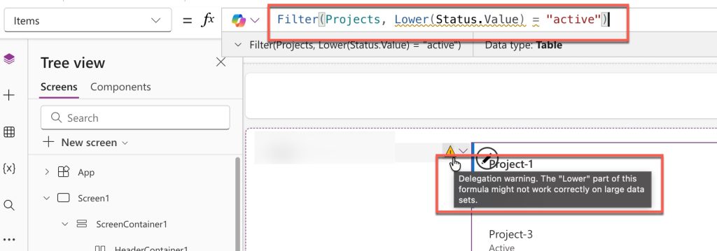 delegation warning the highlighted part of this formula might not work correctly on large data sets