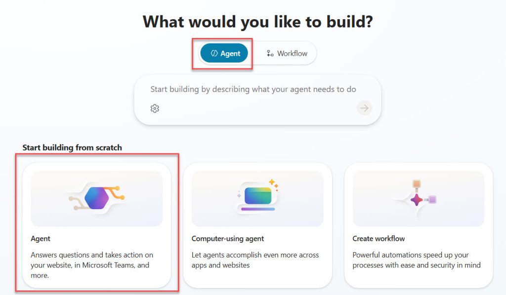 Copilot Studio create first agent