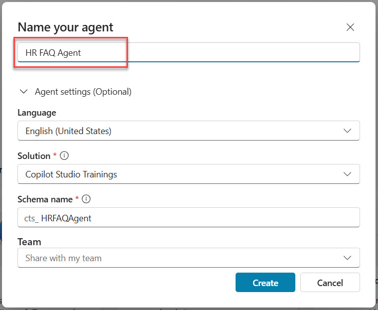 microsoft copilot studio create agent