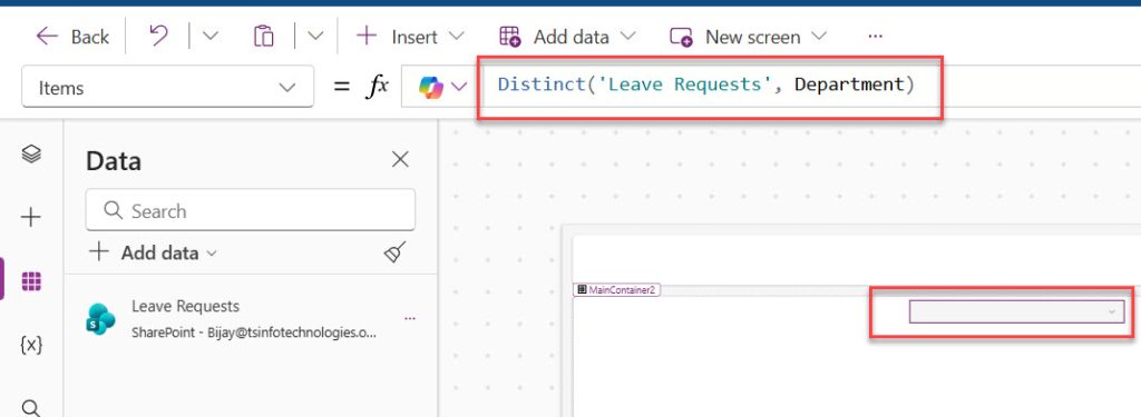 Power Apps Distinct Function