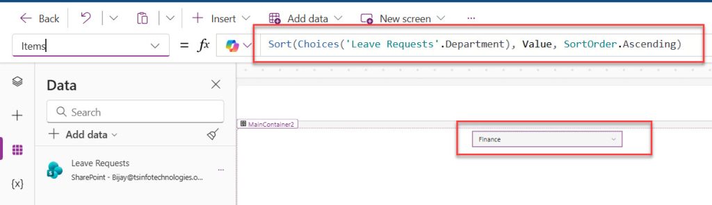 Power Apps Distinct Function choice column
