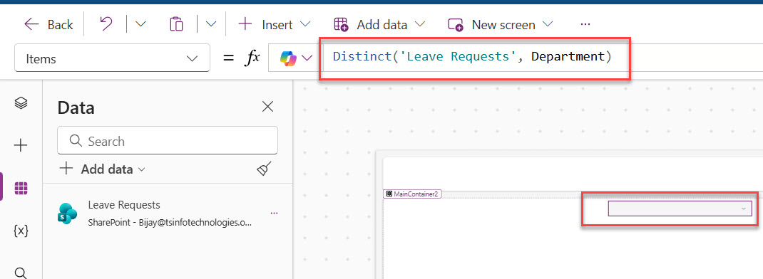 Power Apps Distinct Function