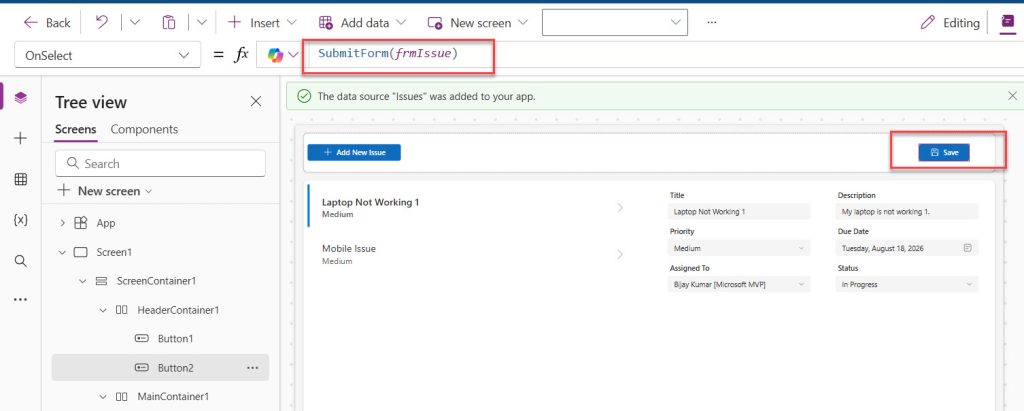 create an edit form in Power Apps using modern controls