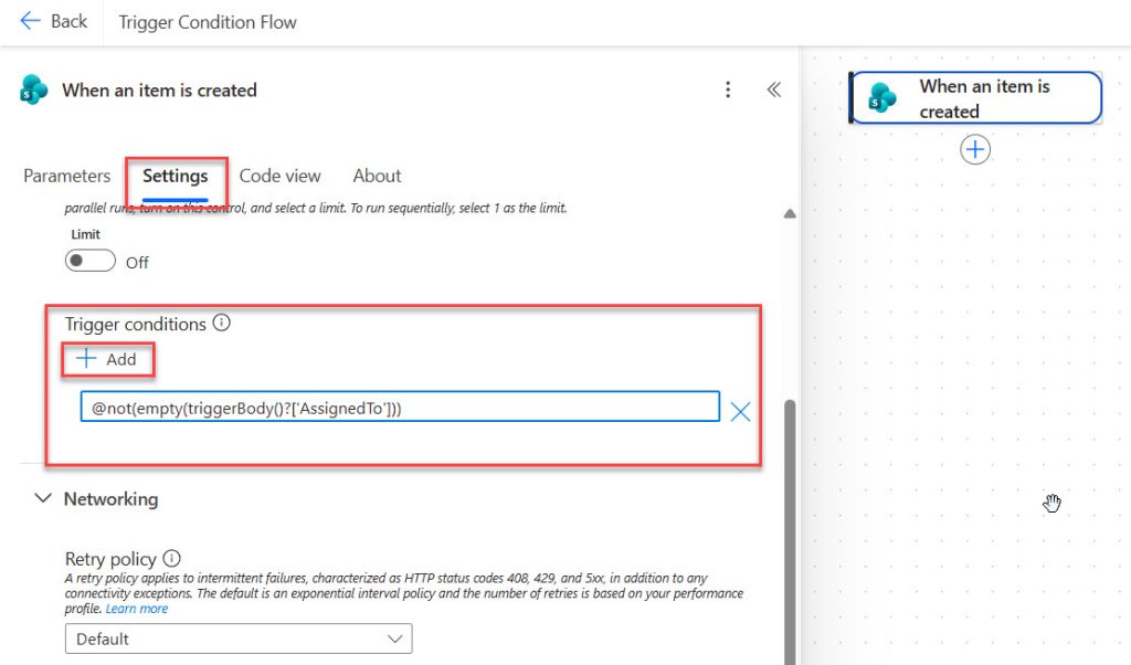 Trigger conditions setting in Power Automate