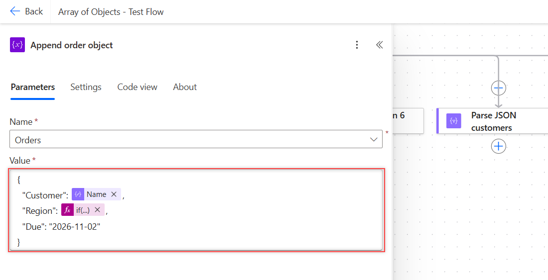 Append to array variable in Power Automate with a JSON object value inside Apply to each