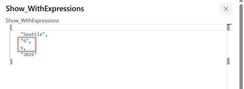 Raw outputs in Power Automate showing "6" as text and 6 as a number in the same array variable