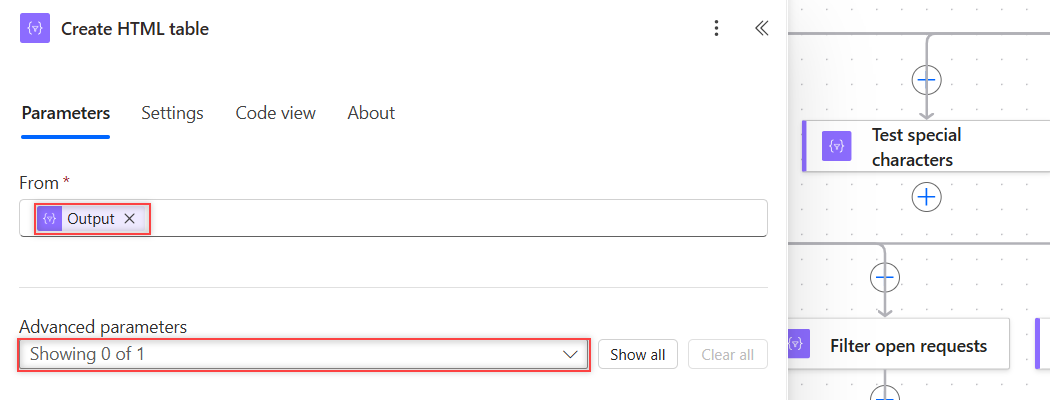 Create HTML table From field set to the Select action Output with automatic columns