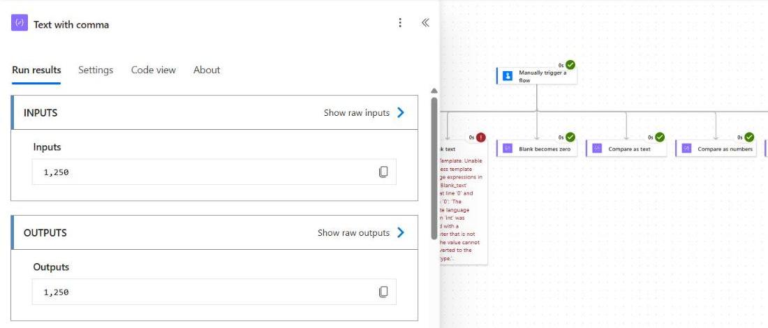 Power Automate int function converting comma text 1,250 to the integer 1250
